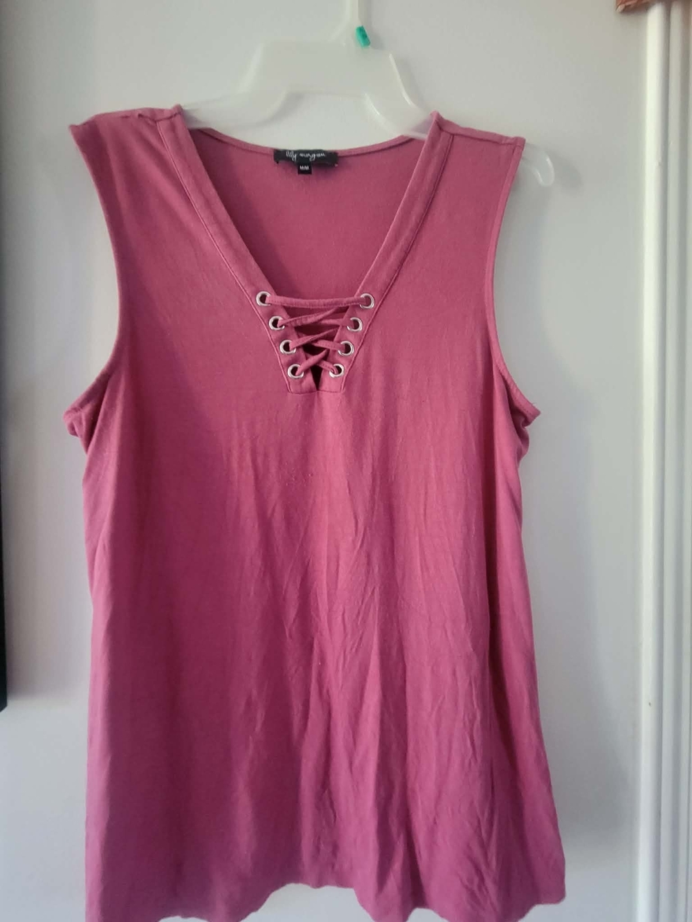 Sleeveless Lace-Up V-Neck Tank Top - Dusty Rose